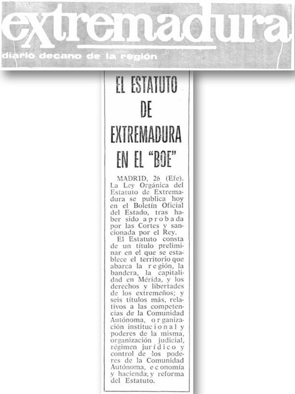 El Estatuto de Autonomía de Extremadura en El Periódico Extremadura